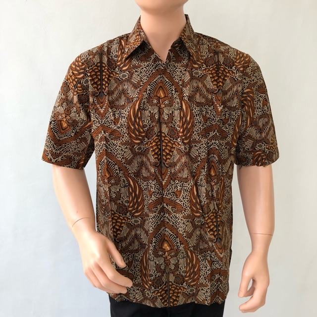 Baju kemeja lengan pendek XXL batik sogan katun pria