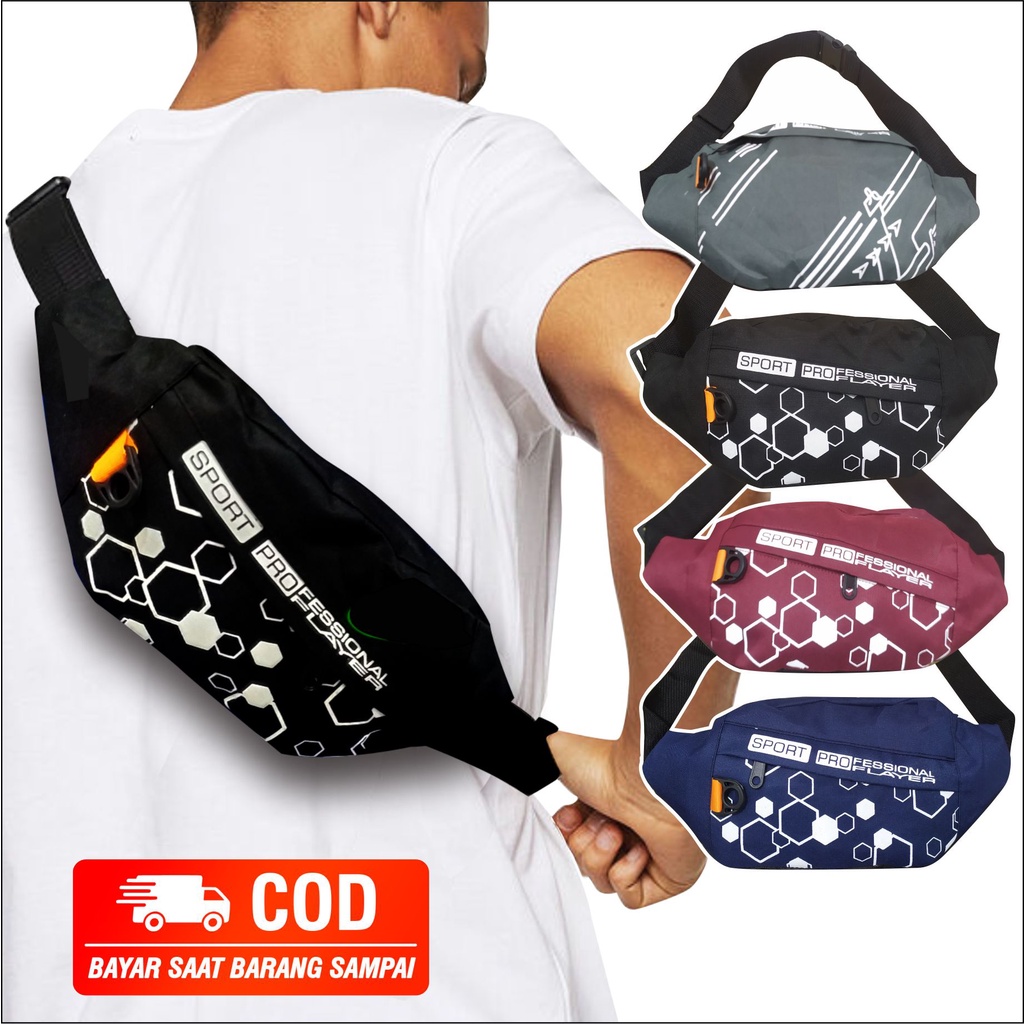 PG 8830 - Tas Pinggang Waistbag Pria Model Sablon Distro Slingbag Kasual Cowok