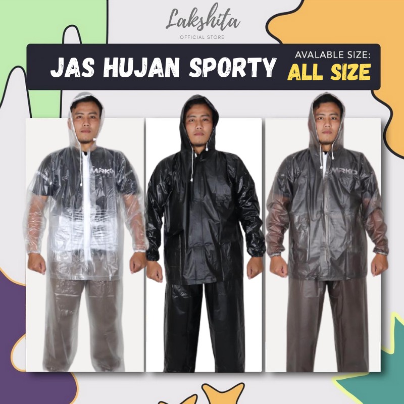 RAIN COAT Setelan Jas Hujan Celana Pria Wanita Unisex Warna Hitam Polos Putih Transparan Murah L XXL