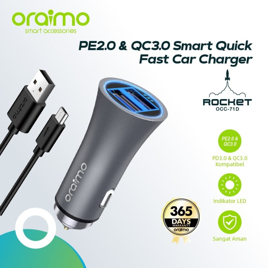 Oraimo Charger Mobil QC 3.0 Fast Charging Car Charger OCC-71D