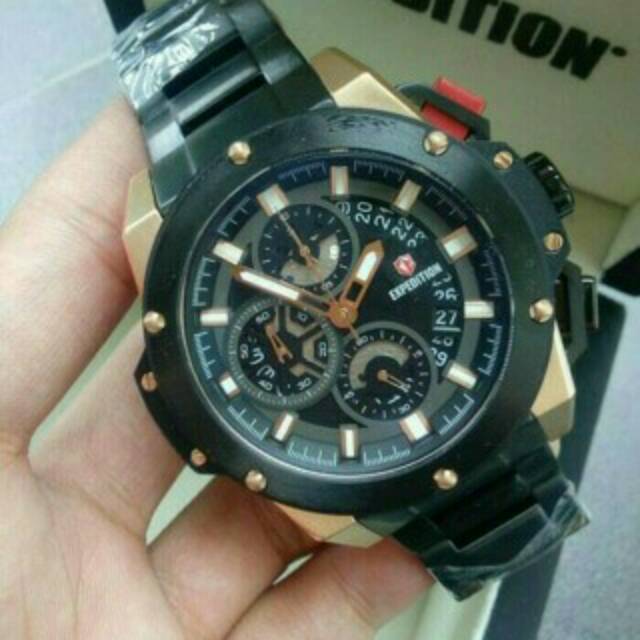 Jam Tangan Keren Elegan Expedition E 6695 Black Rosegold Original