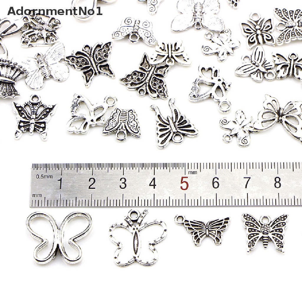 (AdornmentNo1) 60pcs / Set Liontin Kupu-Kupu Silver Tibet Vintage Untuk DIY Craft / Perhiasan