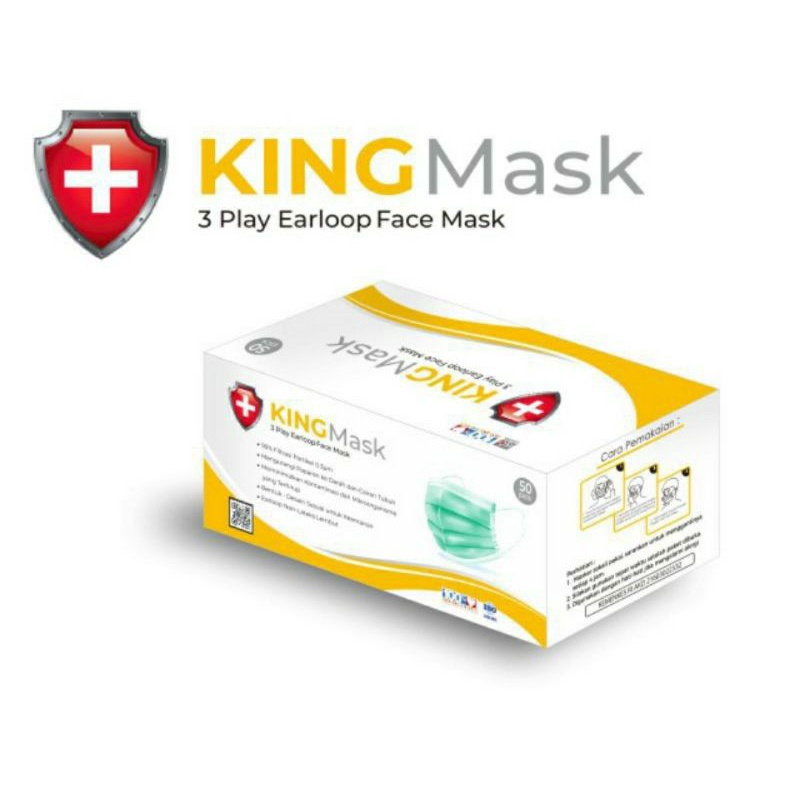 Kingmask 3ply biru &amp; hijau 50pcs kemenkes