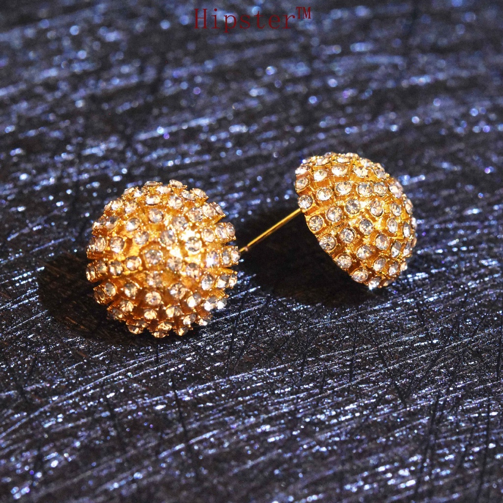 French Style 18K Gold Full Diamond round Fireworks Exquisite Luxury Earrings