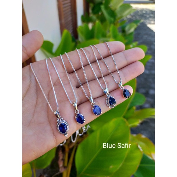 Kalung Perak Liontin Permata Blue Safir KP001