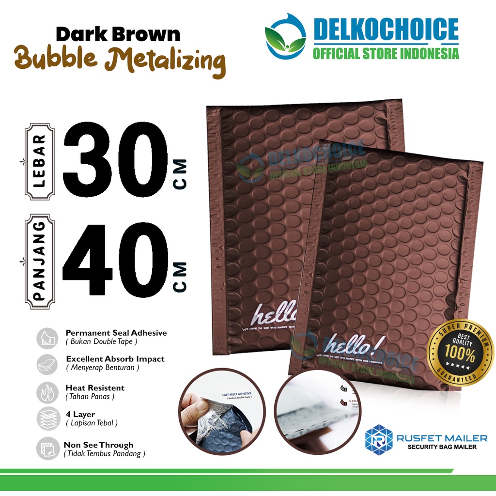 Amplop Bubble Mailer DARK BROWN 30x40cm Bubblewrap Packing Online Envelope Rusfet Coklat Tua PREMIUM