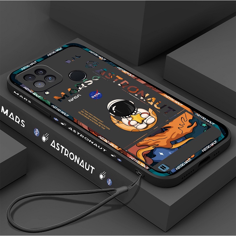 Soft Case TPU Motif Astronot Mars Dengan Lanyard Untuk Realme 10 Realme 8i C21Y C25Y C11 2021 C20 C15 C12 C25S C3 C2 C1 Realme5 5i 6i