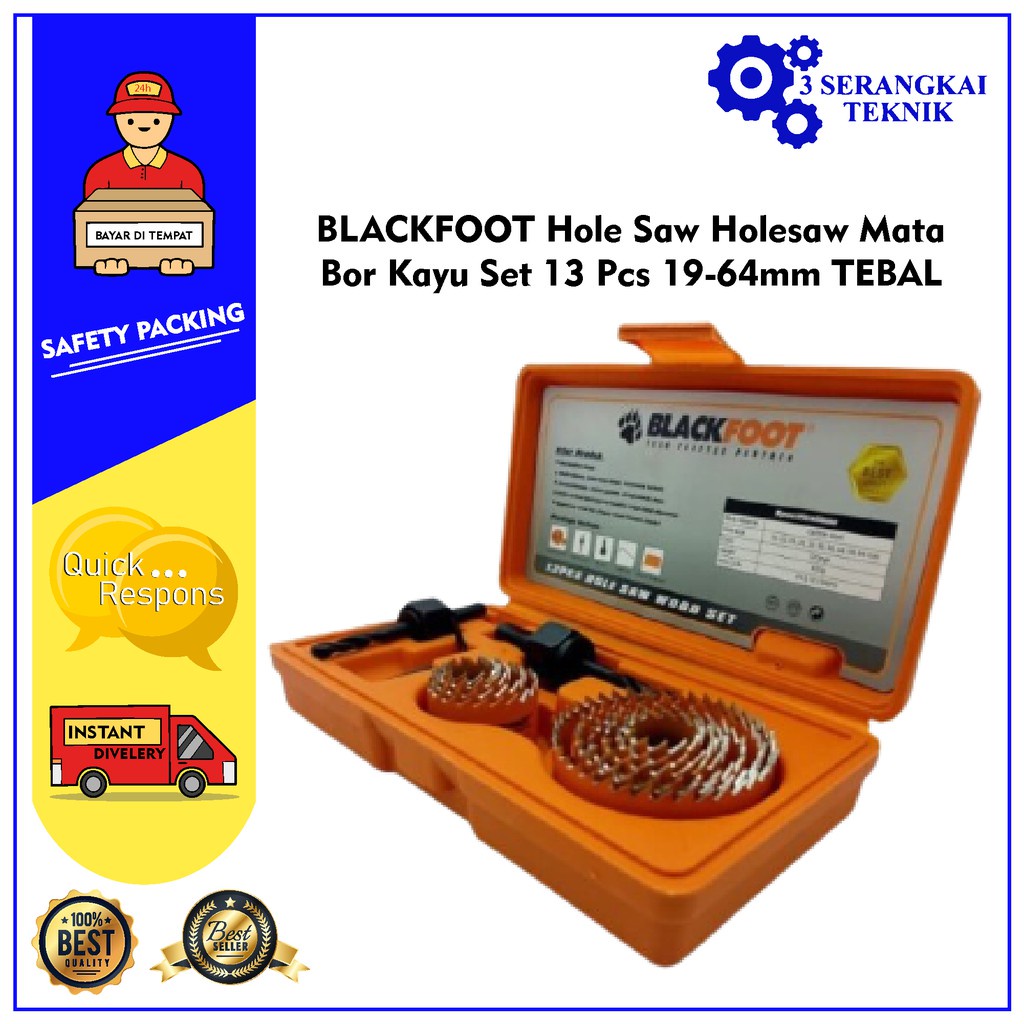 BLACKFOOT Hole Saw Holesaw Mata Bor Kayu Set 13 Pcs 19-64mm TEBAL