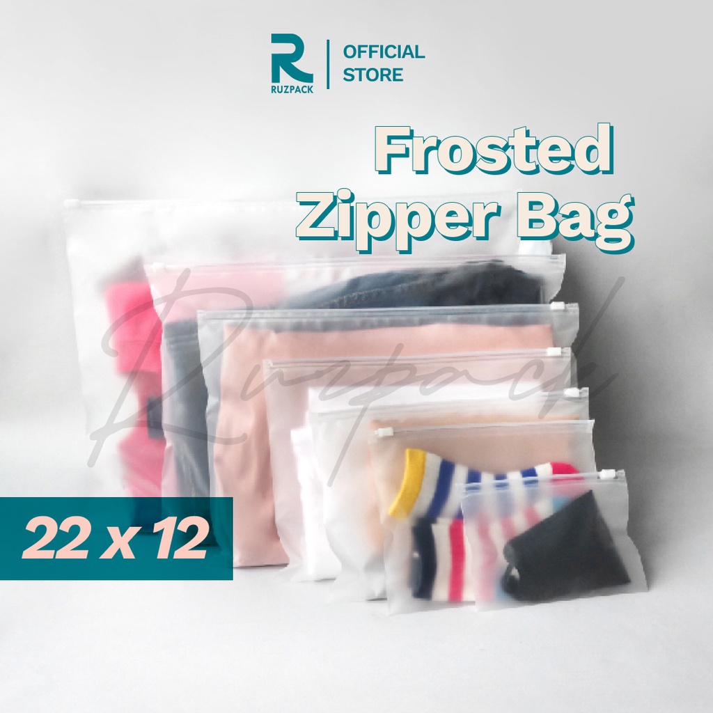 [12 x 22CM] Zipper Bag Frosted Pouch Mika Kantong Plastik Baju Travel Matte Polos Portable Zip Lock