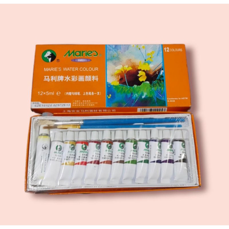 

Cat Air Marie's 12 warna / Water Colour Set Kuas Air