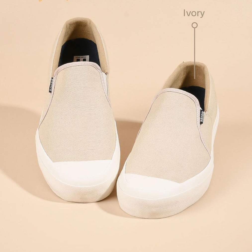 Sepatu Pria Wanita Brodo Vantage V2 Slip On/Slop(Olive/Navy/Camel/Teracota/Black/Ivory)-Ivory