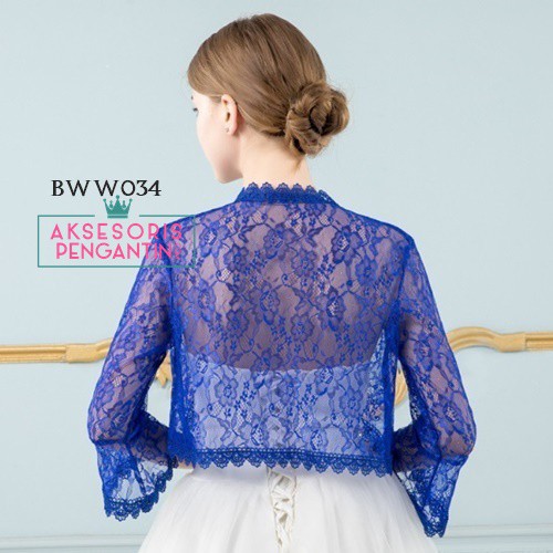 [BISA COD] BOLERO PESTA WEDDING AKSESORIS PENGANTIN CARDIGAN BROKAT BIRU BWW034