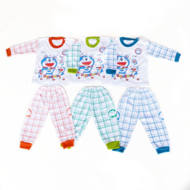 Setelan Doraemon Piyama Lengan Panjang / Baju Lengan Panjang Bayi / Setelan Bayi Motif Lucu Katun