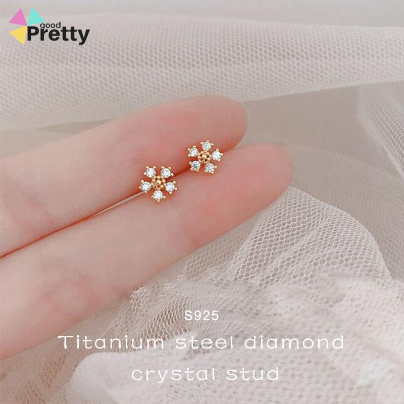 Anting Pejantan Kristal Berlian Titanium Steel S925 Untuk Wanita - PD