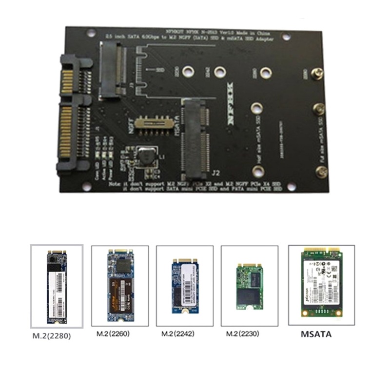 Btsg for M.2 Msata SSD to Adapter Card Board 2in1 2230 2242 2280 Untuk PC Laptop