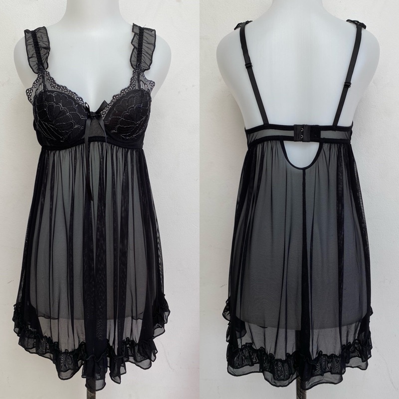 Lingerie sexy lingerie cup bra push up baju tidur sexy lingerie wanita / Sleepwear lingerie baju sexy wanita 93-Hitam