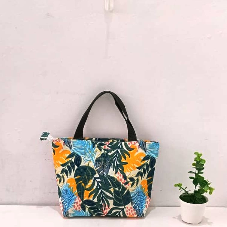 HANDBAG KANVAS TAS KANVAS MOTIF FLORAL KUNING. RIENS COLLECTIONS