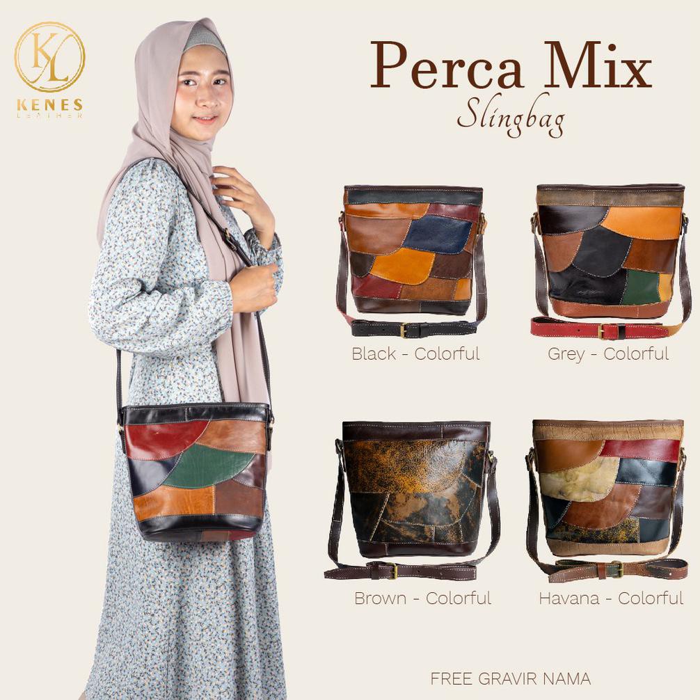 Kenes Leather - Tas Wanita Selempang Kulit Asli - Tas Kulit Murah - Perca Pullup- Mix Color