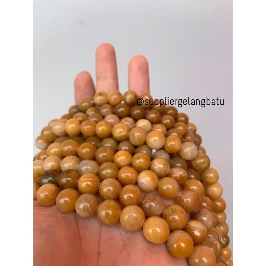 bahan batu Manigajah 10mm kuning natural polish corak retak fashion