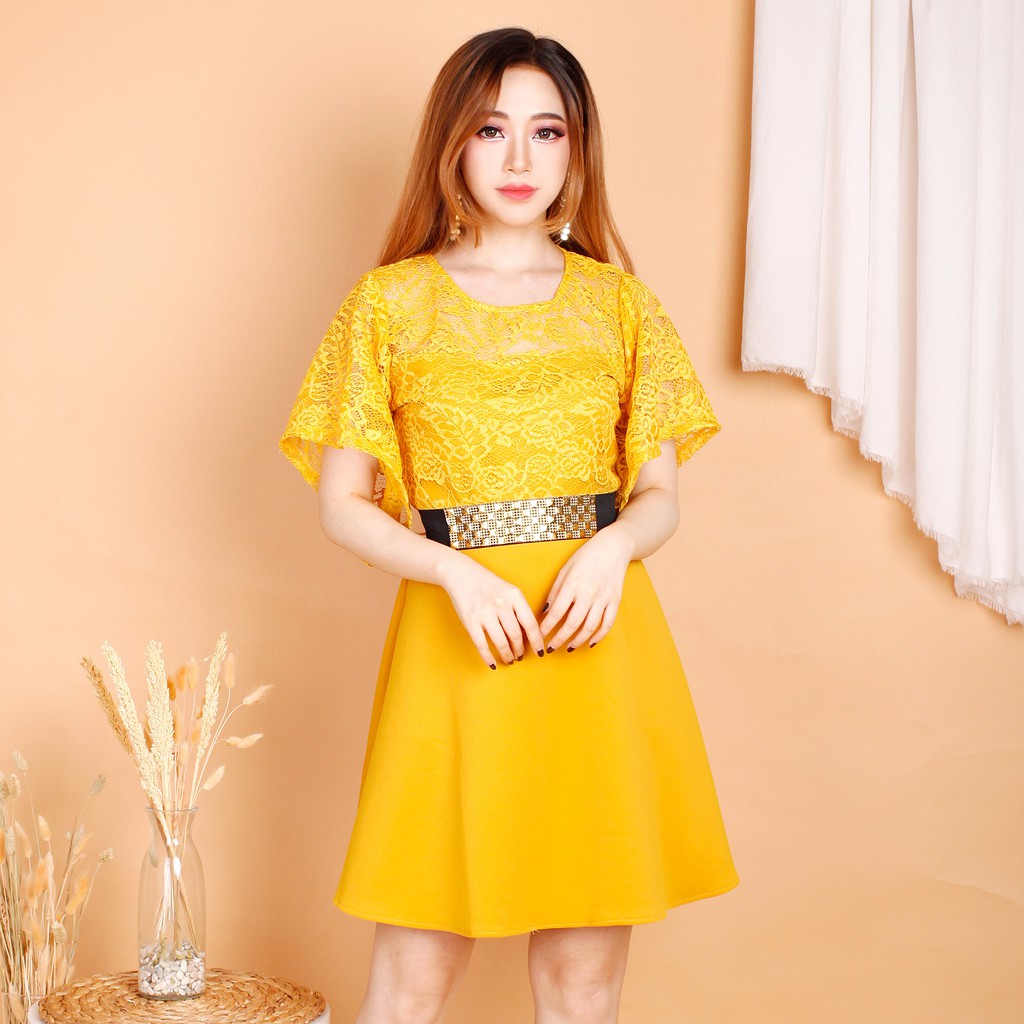 Kathryn collection # 114 Dres rok mekar scuba import premium kombinasi brukat gliter free belt