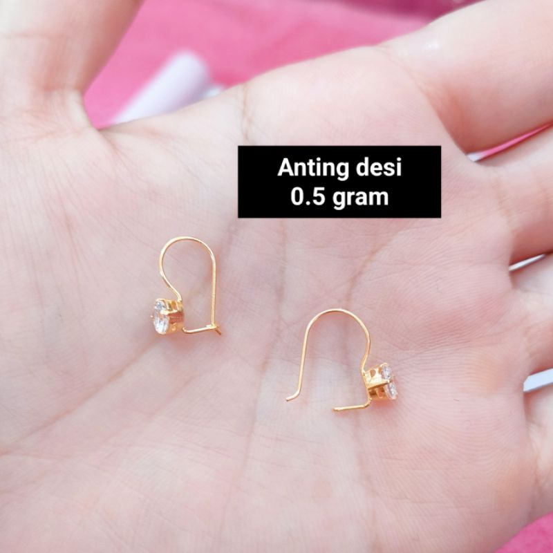 ANTING DESI 0.5 GRAM PERAK ASLI 925 LAPIS EMAS