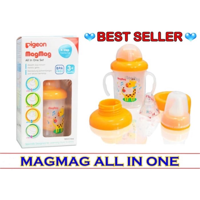 Pqigeon Mag-Mag All in One Set (1 Gelas 4 Step) / Training Cup Baby / Gelas Minum Set