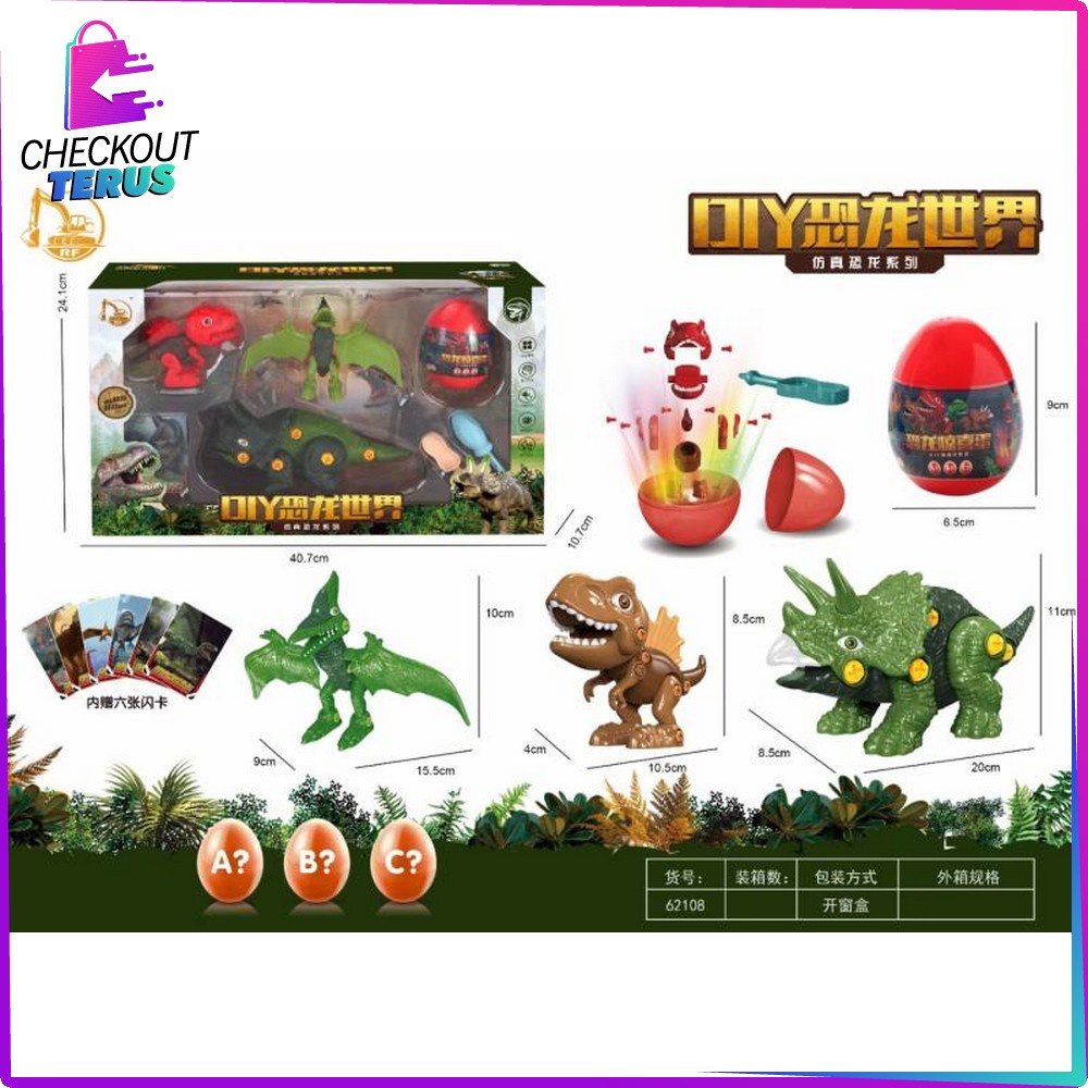 CT M141 Mainan Anak Dinosaurus Set Mainan Bongkar Pasang DIY Mainan Telur Kejutan Dino Trex Anak