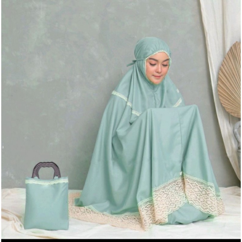 Mukena dewasa katun polos jumbo renda mewah series siti maryam + tas cantik murah cod