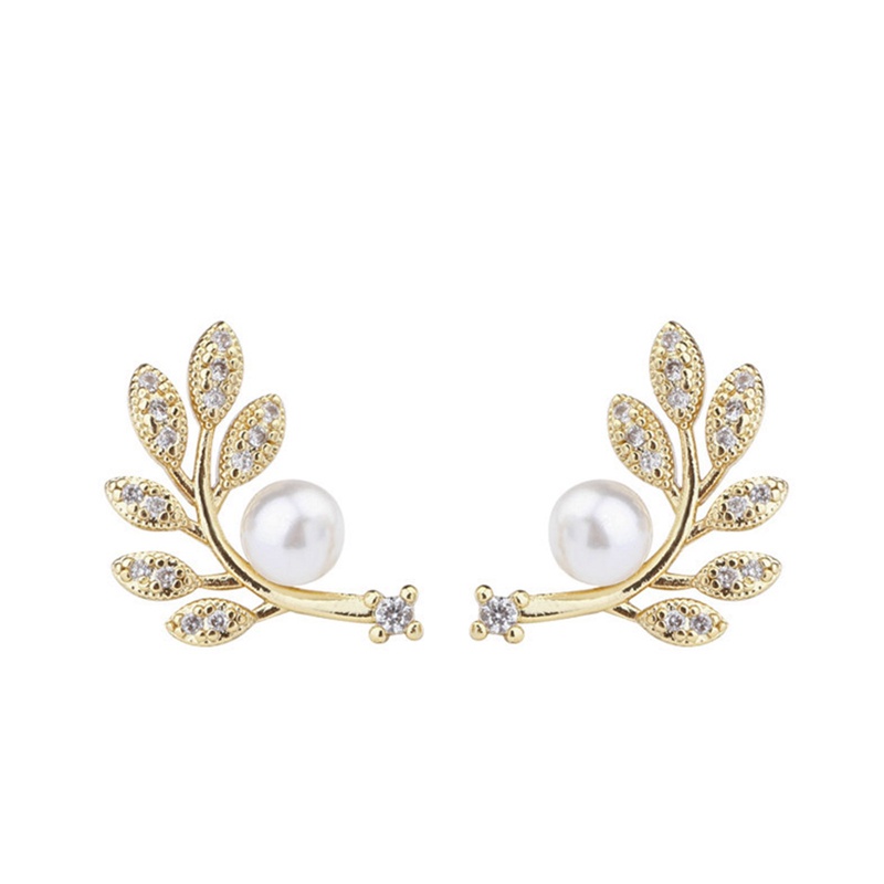 Anting Mutiara Bentuk Daun Kecil Gaya Retro Korea Untuk Wanita