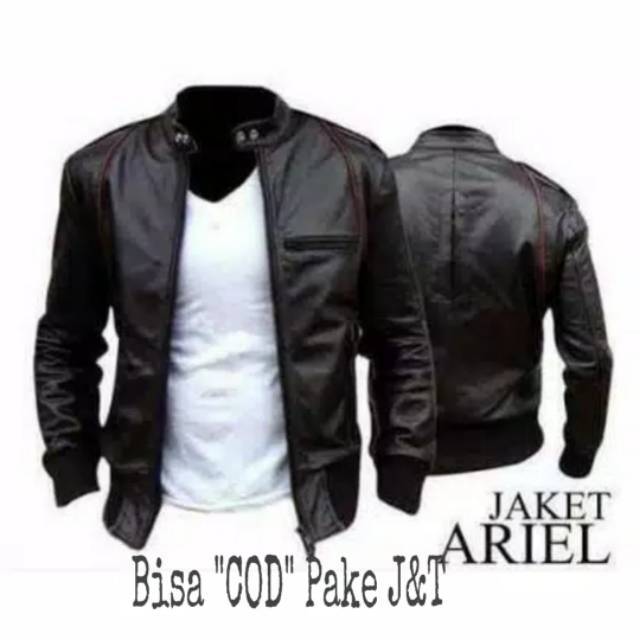 JAKET PRIA Kulit Cowok Hitam Les Merah