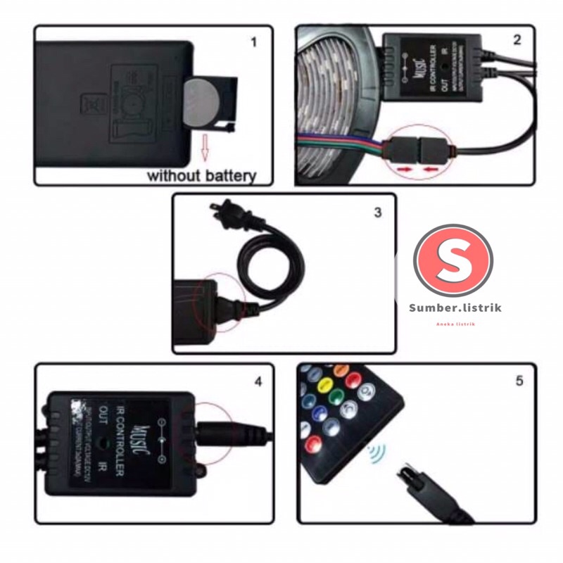 LAMPU LED  STRIP 5050 5M 10m RGB REMOT SENSOR MUSIC  IP65 10M 20M AC 220V + ADAPTOR + REMOTE 5050 (LAMPU TIKTOK)