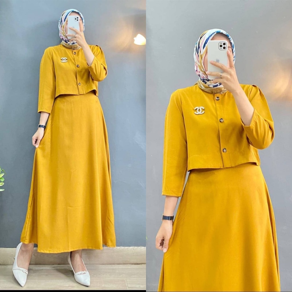 SET ROK ANDINI 2IN1 FASHION PAKAIAN WANITA SETELAN ATASAN DAN ROK BAHAN SHAKILA KR