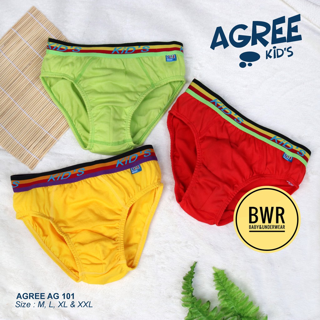 [ 3pc ] CD AGREE AG 101 | Celana Dalam Anak Agree Laki Laki Karet Tebal Dasar Warna - Bwr II