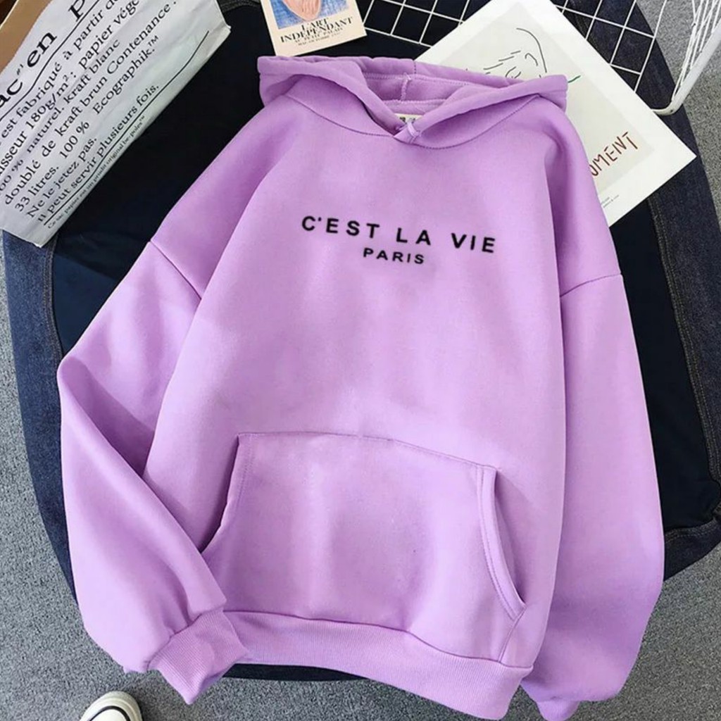 Hoodie Sweater Wanita Anime Jaket Cewek Kekinian Oversize Murah Tebal Import Tulisan Cest La Vie