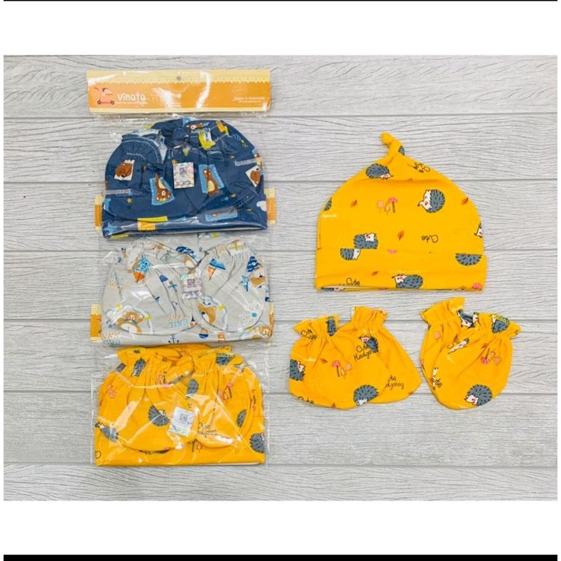 TOPI BAYI SET VINATA-TOPI SARUNG TANGAN DAN SARUNG KAKI-TOPI BAYI BARU LAHIR-TOPI