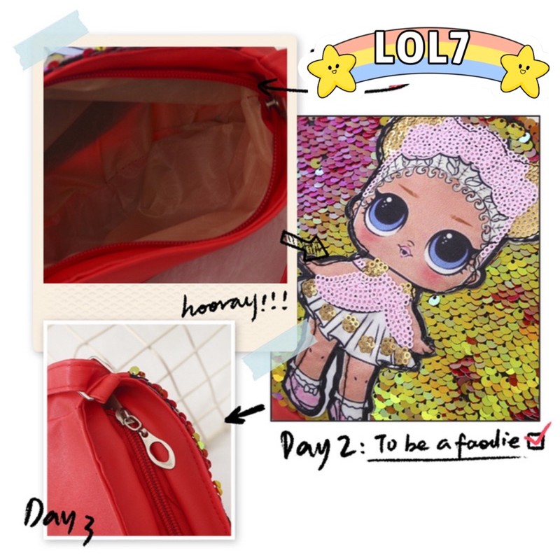 Tas Selempang LOL sequin - LOL2 LOL7 LOL18 hologram laser sling anak perempuan bag mute bolak balik