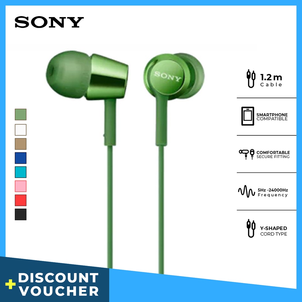 Earphone Sony MDR-EX155AP Handsfree Mass Model In-Ear - Green Earphone Headset Original