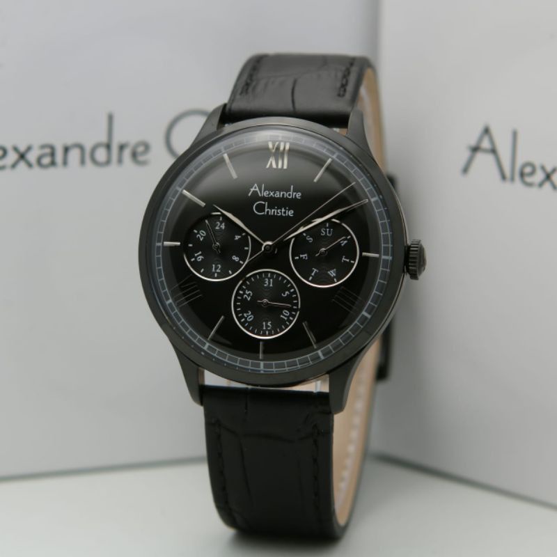 JAM ALEXANDER CHRISTIE PRIA KULIT HITAM AC 6568 ORIGINAL