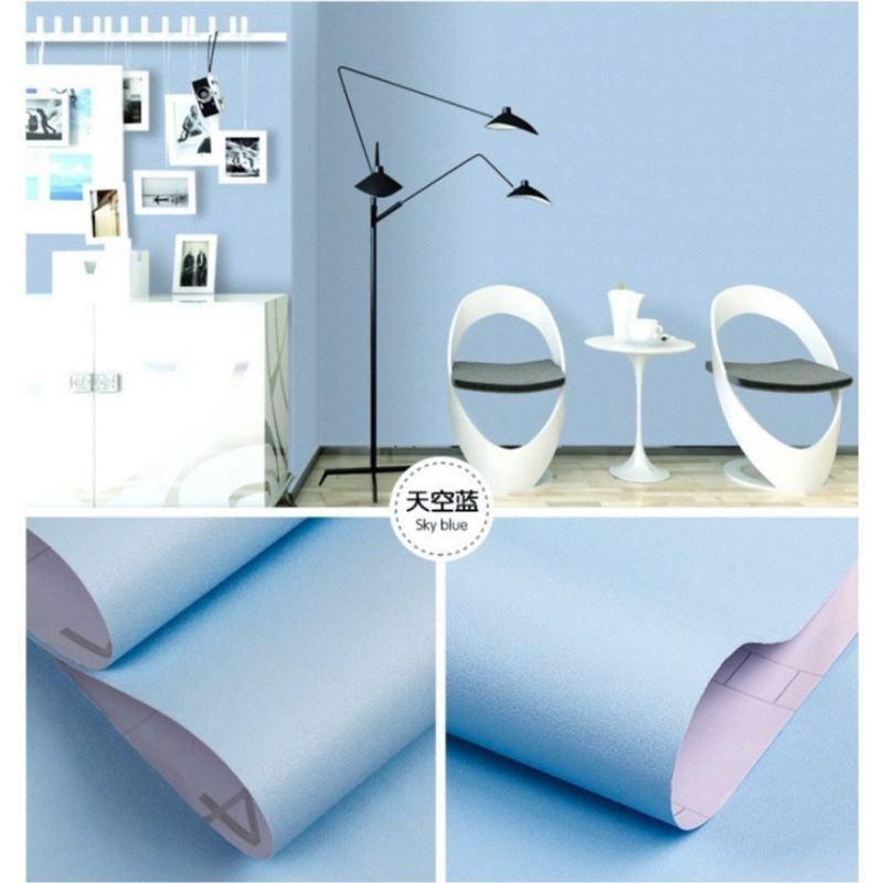 Wallpaper Dinding Biru Polos Bertekstur Pastel Mewah Elegan