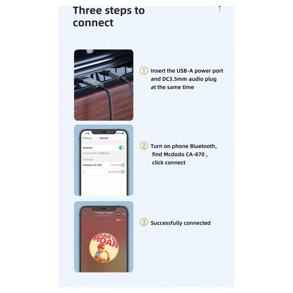 Mcdodo CA-8700 Wireless Receiver With Audio Cable Bluetooth 5.1 Aux 3.5mm