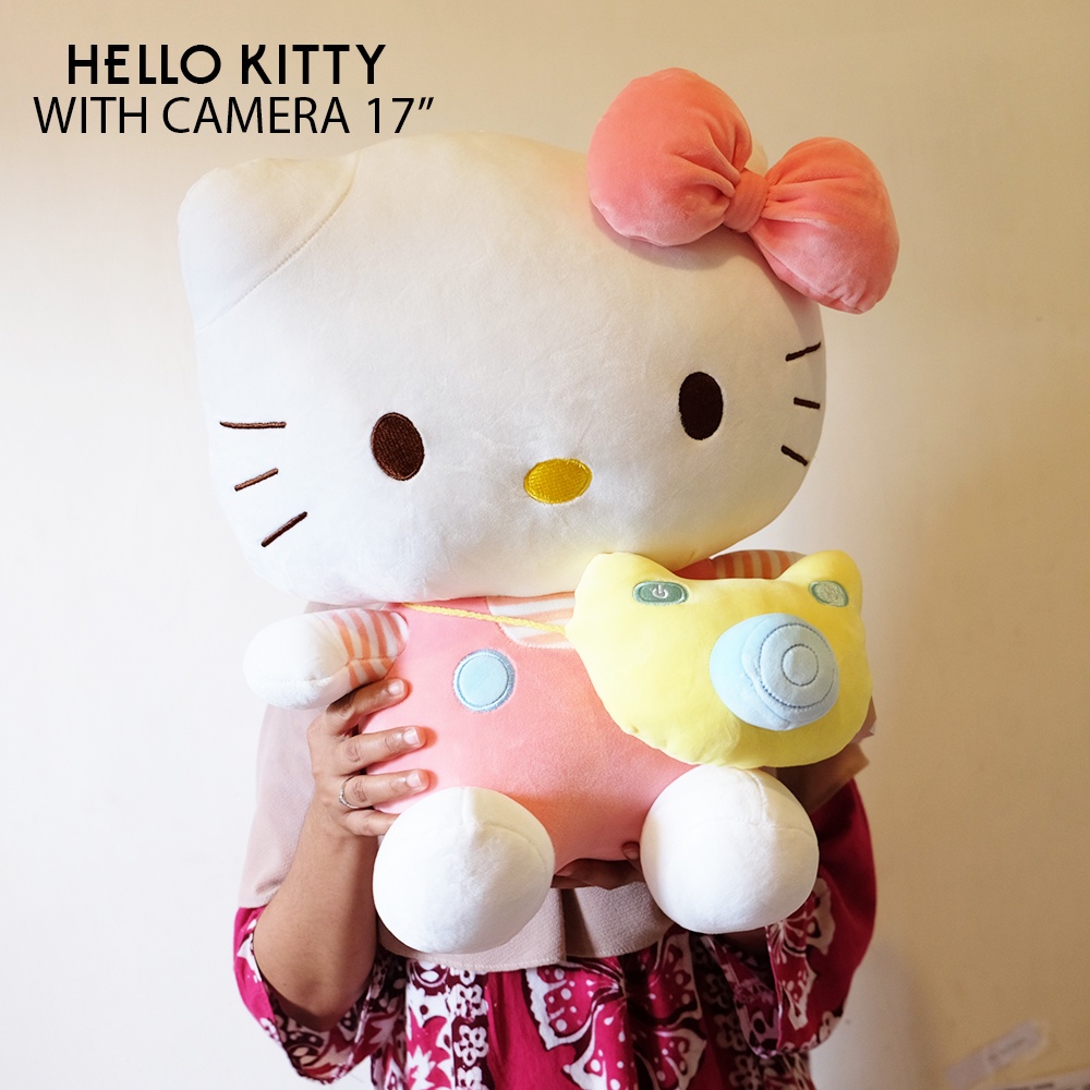 boneka hello kitty with camera besar 45cm import hello kitty kado cat kucing