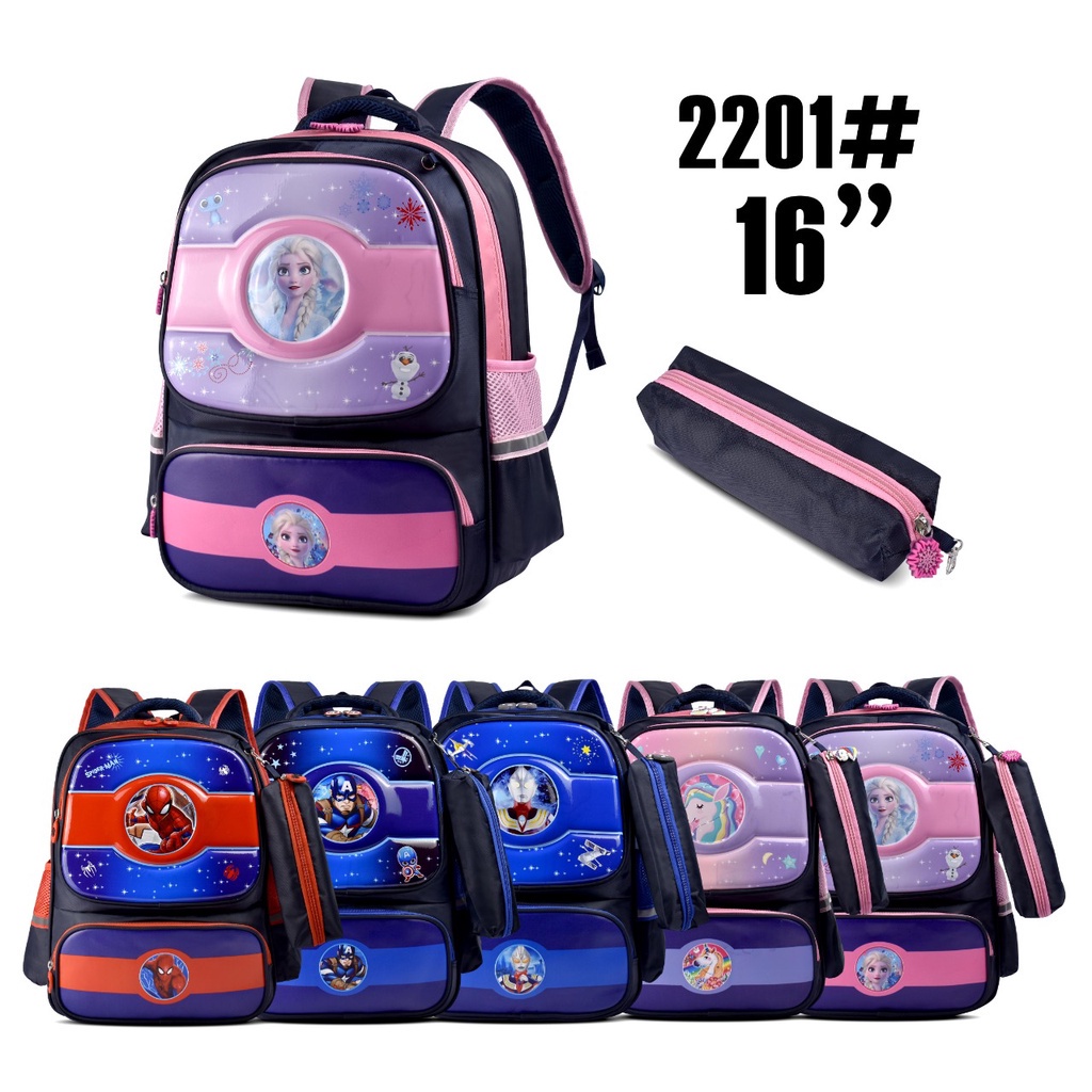 (RF) Tas Cartoon Sekolah 2201 16 Inch Tas Ransel Anak SD Laki Laki Dan Perempuan (Free Kotak Pensil)