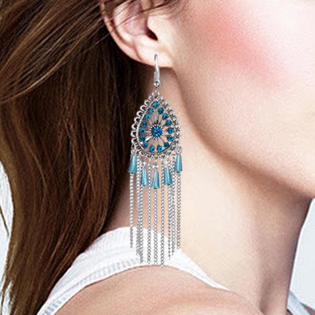 Hu Hu Hu Hu Hu Alat Bantu Pasang Kacamata♡ 1 Pasang Anting Rumbai Bentuk Tetesan Air Aksen Berlian Imitasi Gaya Vintage Untuk Wanita