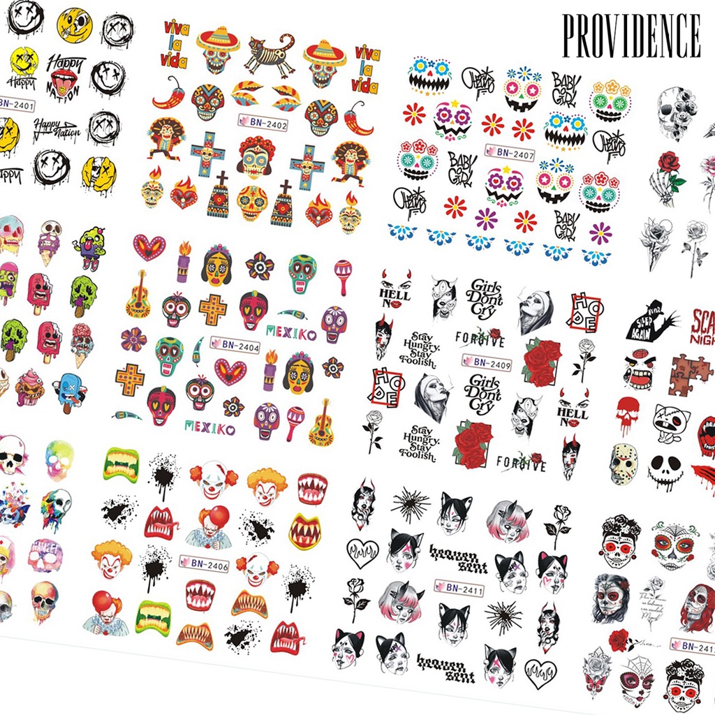 Stiker Kuku Pola Tengkorak Pohon Natal Halloween Dapat Dilepas Untuk Dekorasi Nail Art