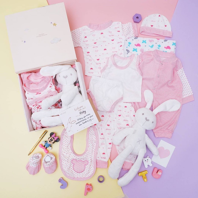 BARU! LIO024 Girls 12 in 1 Hello Baby Hampers Gift - Newborn Bundle Gift Set