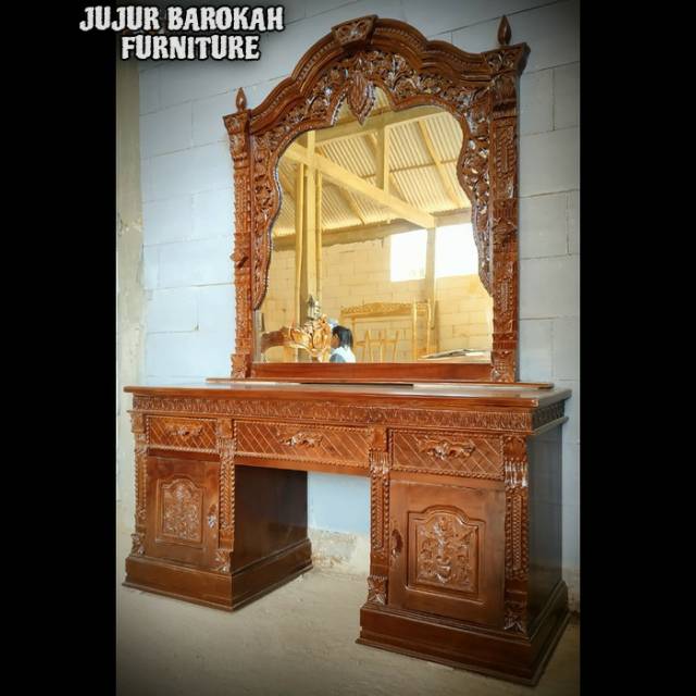 Meja Rias Tolet Vanity Set Gebyok Kayu Ukir Jati Jujur Barokah Furniture Jepara