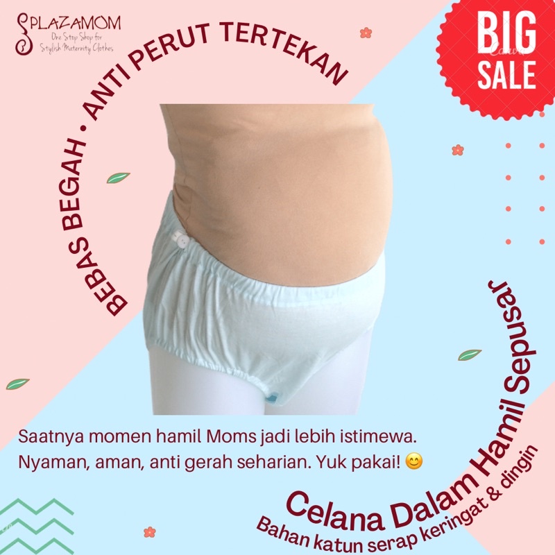 Celana Dalam Hamil / Bumil tutup pusar dengan Karet Kancing, Bahan Katun Serap Keringat Nyaman, Untuk Kandungan 0-9 bulan, Bisa Melar Banyak PCD101M