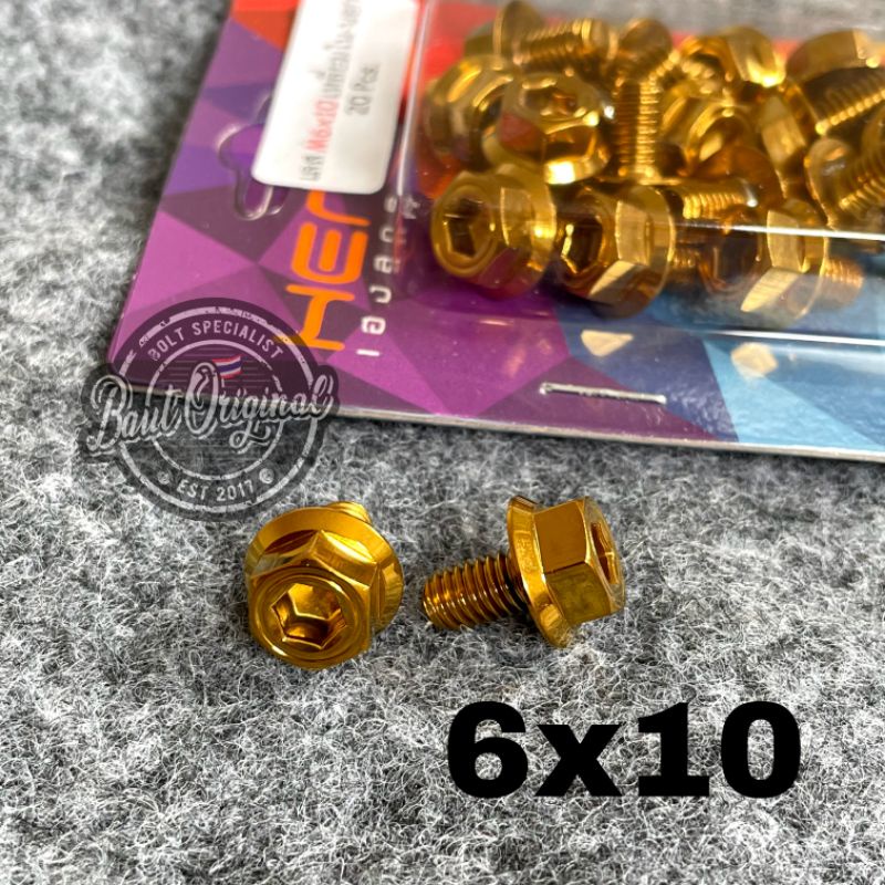 baut probolt 2kunci 2 kunci stainless 6x10 drat 10 panjang 1 cm original heng thailand gold