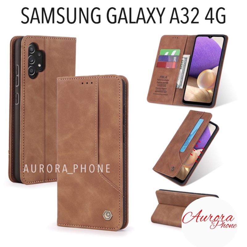 Flip Case Samsung Galaxy A32 4G POLA Dompet Kulit Leather Cover Case Slot Kartu Dompet POLA Case Sam