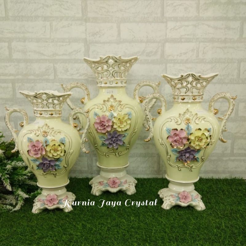 Pajangan Vas keramik set 3 Warna kuning/  vas keramik import